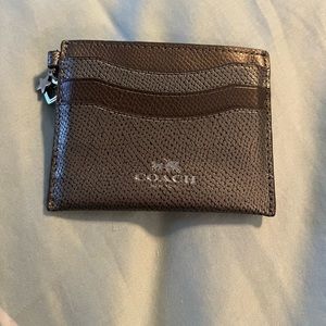 Silver and light gray Coach card holder mini wallet